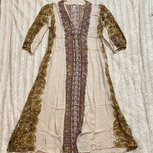 Free people dress hippy boho size small mid length sleeve v neck dress